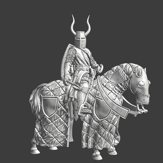 horned teutonic knight mounted mace northern crusades miniatures Toys & Games Tabletop Characters Creatures Fantasy Universe Board Store medieval wargaming warrior lake crusader peipus 3d print model - Mito3D