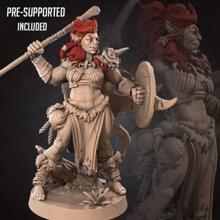 kisha amazon half-orc bite bullet Toys & Games Tabletop Characters Creatures Fantasy Universe Board Store axe female modular orc shield spear miniature torch boardgame fist patreon dnd amazons 3d print model - Mito3D