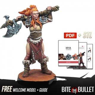 free welcome model + painting guide irya barbarian bite bullet Tabletop accessories Characters & Creatures Fantasy Universe PDF axe female fighter tribal warrior woman painted boardgame tabletop amazon d&d dnd tribes step-by-step pdf redhaired 3d print model - Mito3D