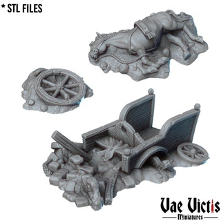 broken cart supportless vae victis miniatures Toys & Games Tabletop Characters Creatures Fantasy Universe Board Store 3D Printable Terrain fantasy rpg props tabletop dnd merchant scenery ambush scatter 3d print model - Mito3D