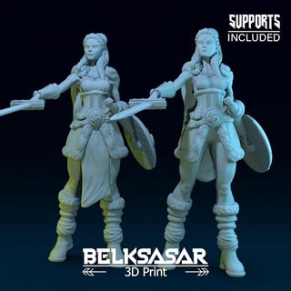 challenger viking variants belksasar 3dprint Toys & Games Tabletop Characters Creatures Fantasy Universe Board armor barbarian beautiful detailed fantasy female girl realistic shield sword symbol woman fabric dnd leather skirt marks cloak fell 3d print model - Mito3D