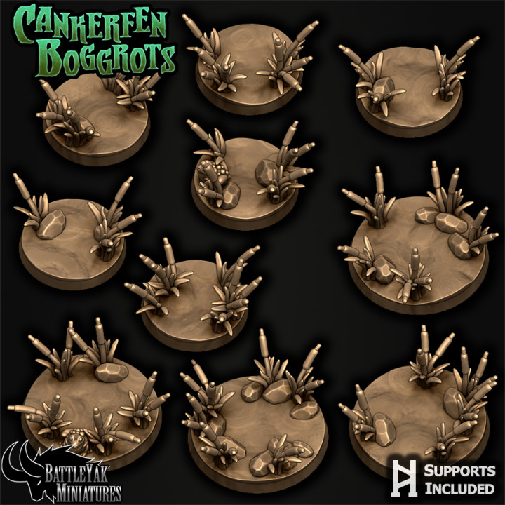 cankerfen swamp base set battle yak miniatures Toys & Games Tabletop accessories Characters Creatures Fantasy Universe Board Store 3D Printable Terrain battlefield decoration fantasy horror terrain bases customization battleyakminiatures 3D print model - Mito3D
