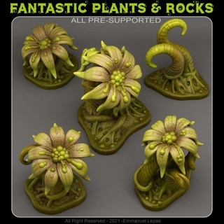 slimy swamp flowers fantastic plants rocks  Toys & Games Tabletop Tabletop Characters & Creatures Fantasy Universe Board Games Tabletop Store Tabletop 3D Printable Terrain Fantasy Terrain plants fantastic rocks tribe lepas  3d print model - Mito3D