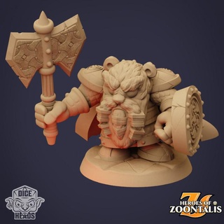 dwarf bear fighter pre-supported included dice heads Toys & Games Tabletop Characters Creatures Fantasy Universe Board d&d dnd presupported dwarfbearfighter 3d print model - Mito3D