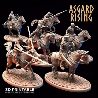 medieval cavalry modular warband - presupported asgard rising miniatures Toys & Games Tabletop Characters Creatures Fantasy Universe Board Store soldier knights mounted cavalery 3d print model - Mito3D
