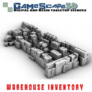 warehouse inventory gamescape3d Toys & Games Tabletop Characters Creatures Fantasy Universe Board Store 3D Printable Terrain box cart barrel boxes barrels crates sacks 3d print model - Mito3D