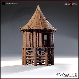 primitive hut 01 novaminis Toys & Games Tabletop Characters Creatures Fantasy Universe Board Store 3D Printable Terrain dragons dungeons fantasy mini monster rpg roleplaying tabletop 28mm dnd pathfinder ttrpg presupported 3d print model - Mito3D