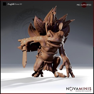 kurbağa halkı keşif 01 Novaminis oyuncaklar oyunlar masaüstü karakterler yaratıklar fantezi Evren yazı tahtası mağaza ejderhalar Zindanlar mini canavar rpg rol yapma oyunu 28mm dnd yol bulucu kabadayı ttrpg önceden desteklenen 3d print model - Mito3D