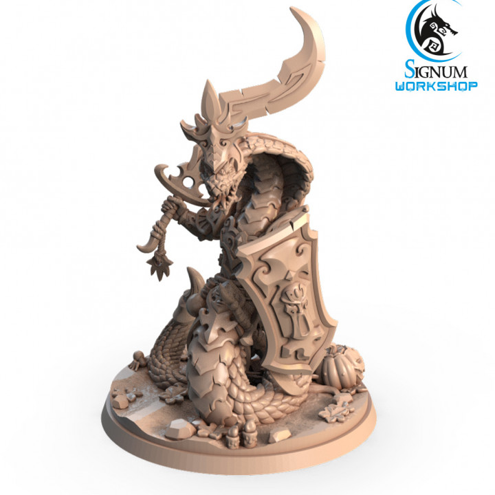 Dastar Champion Bronze Nest schilderlos Werkstatt Spielzeuge Spiele Tischplatte Zeichen Kreaturen Fantasie Universum Tafel Kreatur Dungeons bewachen Miniaturen Schwert Krieger Schlange Wächter ttrpg Schlangenmann vorausgesetzt Ophidian 3D print model - Mito3D