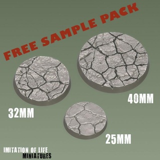 cracked earth bases - free sample pack imitation life miniatures Toys & Games Tabletop accessories Characters Creatures Fantasy Universe Board fantasy space terrain base 40mm marine infinity dnd 32mm 25mm frostgrave mordheim stargrave wasteland arid 3d print model - Mito3D