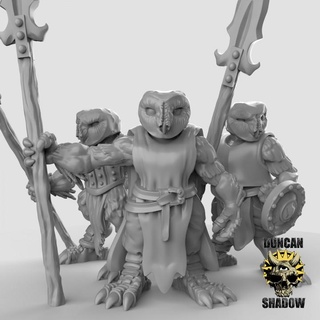 owl folk spears pre supported duncan shadow Toys & Games Tabletop Characters Creatures Fantasy Universe Board Store bird dungeonsanddragons dnd tabletopgames anthropomorphic ttrpg anthro presupported humblewood burrowsandbadgers owlfolk 3d print model - Mito3D