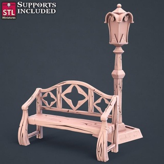 townsfolks streetlight bench stl miniatures Toys & Games Tabletop Characters Creatures Fantasy Universe Board Store 3D Printable Terrain decoration fantasy wargames props tabletop d&d 3d print model - Mito3D