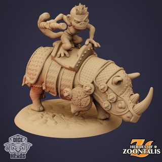 rhino mount pre-supported included dice heads Toys & Games Tabletop Characters Creatures Fantasy Universe Board monkey 3d print model - Mito3D