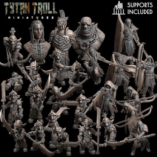 september patreon bundle pre-supported tytantroll miniatures Toys & Games Tabletop Characters Creatures Fantasy Universe Board Store dragons dungeons elf fantasy scale minis elves infantry archers dnd 32mm goblins greenskins 3d print model - Mito3D