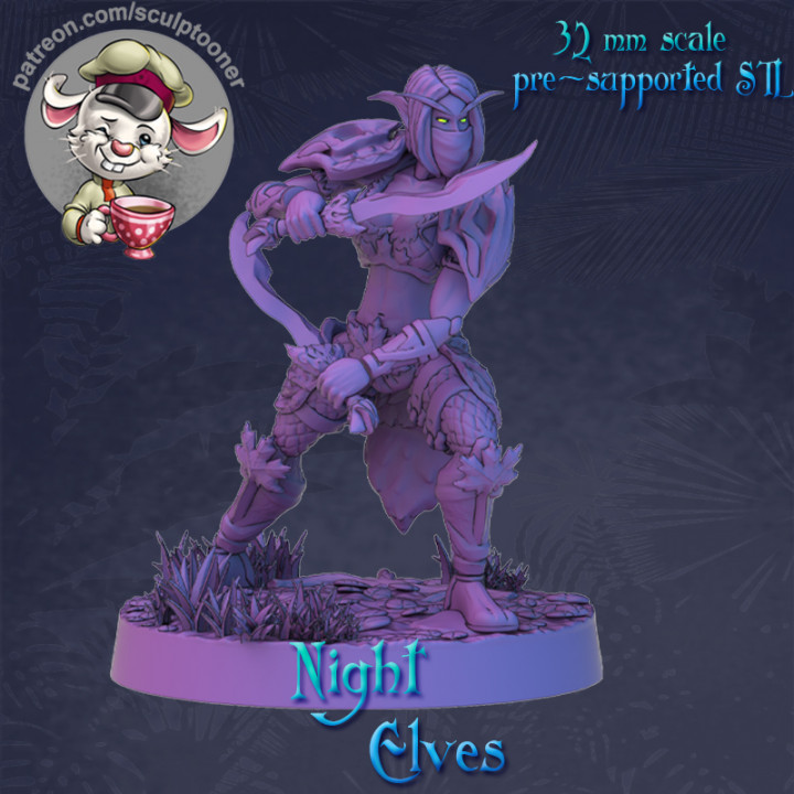 gece elf sakin zırhlı kadın heykeltıraş oyuncaklar oyunlar masaüstü karakterler yaratıklar fantezi Evren yazı tahtası Warcraft dnd 32mm 3D print model - Mito3D