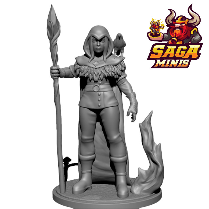 adrienne dark mage saga miniatures Toys & Games Tabletop Characters Creatures Fantasy Universe Board crow female wizard magic mysterious sorcerer spellcaster hooded outsider 3D print model - Mito3D