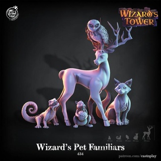 wizard's pet familiars pre-supported cast n play Toys & Games Tabletop Characters Creatures Fantasy Universe Board Store animal animals cute deer fox owl wizard pets wizards familiar presupported 3d print model - Mito3D