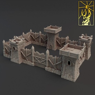 old city terrain titan forge miniatures Toys & Games Tabletop Characters Creatures Fantasy Universe Board Store 3D Printable Terrain stone tower wood wall castle siege 3d print model - Mito3D