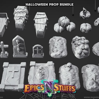 halloween prop 'n' scatter bundle - pre-supported epics n stuffs Toys & Games Tabletop Characters Creatures Fantasy Universe Board Store 3D Printable Terrain coffin dragons dungeons fantasy pumpkin skull spooky undead grave boardgame tabletop adventure dnd gravestone pathfinder supported epicsnstuffs 3d print model - Mito3D