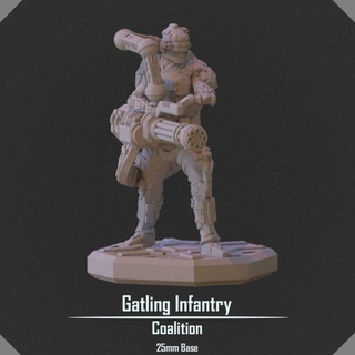 gatling infantaria vesper projeto brinquedos jogos tampo mesa personagens criaturas Sci Fi universo borda loja sci fi soldado mech 3d print model - Mito3D