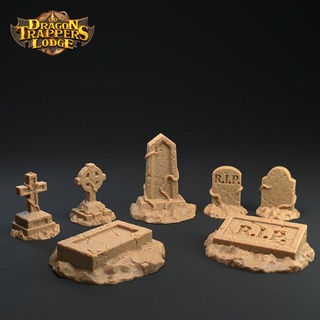 tombstones - presupported dragon trappers lodge Tabletop accessories Store dungeons fantasy halloween rpg scary spooky terrain tomb grave dead marker creepy graveyard dnd headstone scatter 3d print model - Mito3D