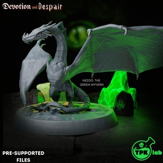 nezoo verde Wyvern tpk laboratório tampo mesa personagens criaturas loja Dragão dragões masmorras rpg miniatura imenso d 32mm ttrpg 3d print model - Mito3D