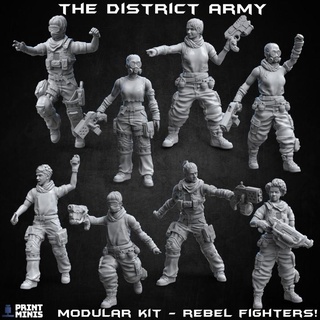ilçe Ordu 41 parça modüler takım kiyamet gunu Toplamak Yazdır minis sci fi askeri asiler Dieselpunk gerilla savaşçılar siviller asker 3d print model - Mito3D