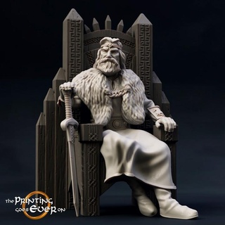 king teobald - presupported printing goes ever Tabletop Characters & Creatures Store chair fantasy fighter hero leader man mini old ruler viking wargaming warhammer warrior miniature lotr norse tabletop throne 28mm dnd frostgrave skirmish 5e norman pre-supported jarl saxon statblock 3d print model - Mito3D