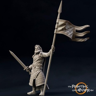 gumann - foot presupported printing goes ever Tabletop Characters & Creatures Store fantasy fighter hero mini viking wargaming warhammer warrior banner miniature lotr norse tabletop 28mm dnd frostgrave skirmish 5e norman pre-supported saxon statblock banner-berer 3d print model - Mito3D