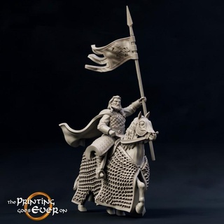gumann - mounted presupported printing goes ever Tabletop Characters & Creatures Store fantasy fighter hero knight mini viking wargaming warhammer warrior banner horse miniature lotr norse tabletop cavalry rider 28mm dnd frostgrave skirmish 5e norman pre-supported saxon statblock banner-bearer 3d print model - Mito3D