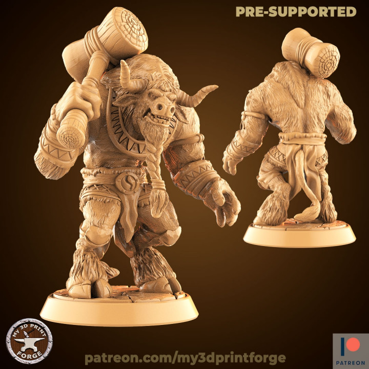 Minotauro maça my3dprintforge tampo mesa personagens criaturas loja fantasia modelo touro miniatura resina warcraft dnd Tauren pre supported 3D print model - Mito3D