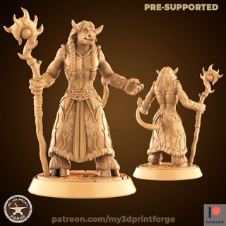 minotaur female druid staff my3dprintforge Tabletop Characters & Creatures Store cow fantasy figurine girl model rpg magic caster warcraft wow dnd mmorpg tauren pre-supported 3d print model - Mito3D