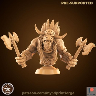 minotaur clan chef bust my3dprintforge Tabletop Characters & Creatures Store fantasy fdm leader bull painting resin warcraft wow tribe tauren pre-supported 3d print model - Mito3D