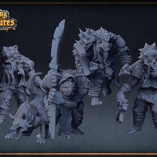 bugbears roleplaying & miniatures Tabletop Characters Creatures barbarian beast games goblin set warrior wolf miniature brute tabletop bugbear warlock druid presupported wolve 3d print model - Mito3D
