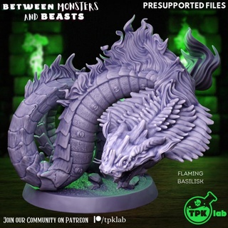 flaming basilisk tpk lab Tabletop Characters & Creatures Store dragons dungeons rpg smoke fire miniature large snake tabletop flame cobra flames d&d serpent ttrpg fiery onfire kobra 3d print model - Mito3D