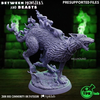 hellhound tpk lab  Tabletop Tabletop Characters & Creatures Store demon dog dragons hell hound rpg fire miniature tabletop dungeon d&d ttrpg hellhound blazing onfire  3d print model - Mito3D
