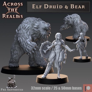 elf Druid ayı karşısında krallıklar masaüstü karakterler yaratıklar mağaza hayvan oyun minyatürler rpg vahşi dnd 5e şekil 3d print model - Mito3D