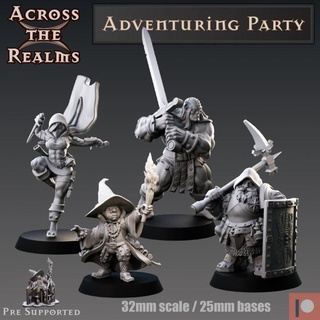 adventuring party across realms Tabletop Characters & Creatures Store barbarian elf fighter gaming miniatures rpg wizard gnome dwarf tabletop heroes rogue dnd pathfinder 5e 3d print model - Mito3D
