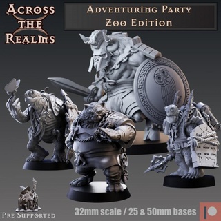 adventuring party - zoo edition across realms Tabletop Characters & Creatures Store gaming miniatures monk rpg tabletop minotaur dnd cleric druid tortle 5e tabaxi 3d print model - Mito3D