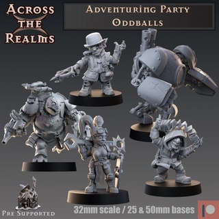 adventuring party - oddballs across realms Tabletop Characters & Creatures female gaming goblin miniatures rpg defender gnome tabletop steel dnd tortle 5e artficier 3d print model - Mito3D