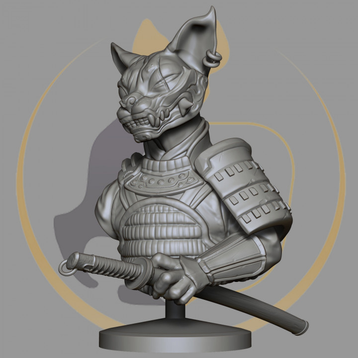 cat samurai f'solo Store Fan Art Busts 3d art japan sword warrior 3dprint 3D print model - Mito3D