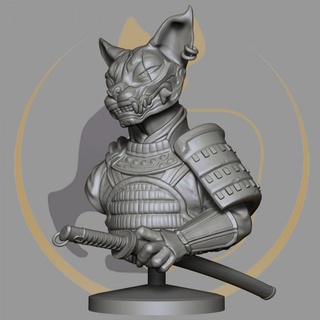 gato samurai porra loja ventilador arte bustos 3d Japão espada Guerreiro 3dprint 3d print model - Mito3D