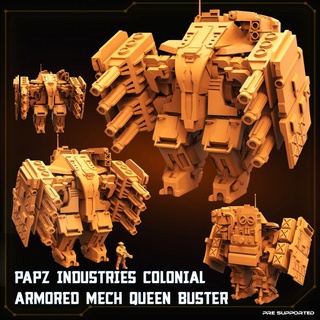 papz industries colonial armored mech queen buster papsikels miniatures Tabletop Vehicles & Machines Board Games Store heavy mecha arms 3d print model - Mito3D