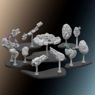 space scenery - obstacles terrain suitable star wars armada pre-supported miniature evolution Tabletop accessories Characters & Creatures Sci-Fi Universe 3D Printable Terrain Board Games Store wargaming tabletop ships station rocks asteroids 3d print model - Mito3D