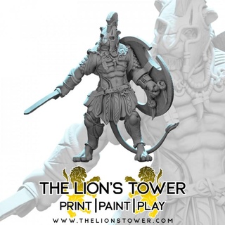 leonin warrior falcata 2 32mm scale presupported miniature lion's tower adventurers guild Tabletop Characters & Creatures Board Games barbarian fantasy fighter greek rpg warhammer dungeonsanddragons dnd pathfinder frostgrave dandd hoplite theros icewinddale shadowdeep 3d print model - Mito3D