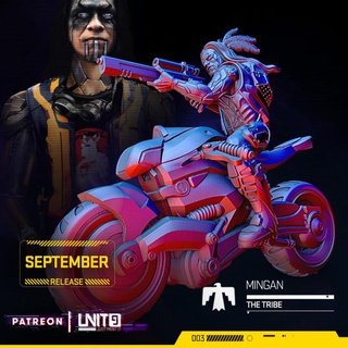 cyberpunk - mingan motorbike - tribe unit9  Tabletop Tabletop Characters & Creatures Board Games Tabletop Store miniatures rpg scifi boardgame cyberpunk wargame patreon 28mm 32mm tabletopgame unit9 skirmishgame  3d print model - Mito3D