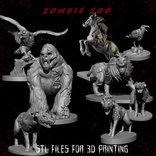 23 zombie animals claudia rodriguez Tabletop Characters & Creatures Board Games animal zoo horse gorilla zombies terror hyena wargammes 32mmscale terrorific 3d print model - Mito3D