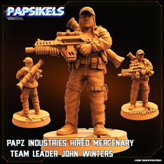 papz industries embauché mercenaire équipe chef John hivers papsikels miniatures table personnages créatures planche Jeux boutique 3d print model - Mito3D