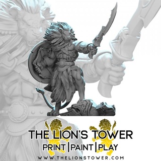 leonin chief kopesh 32mm scale presupported miniature lion's tower adventurers guild Tabletop Characters & Creatures barbarian fantasy fighter greek rpg warhammer warrior dungeonsanddragons dnd pathfinder frostgrave dandd hoplite theros icewinddale shadowdeep 3d print model - Mito3D