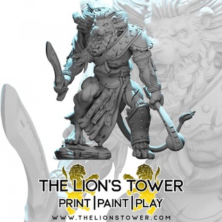 leonin barbarian 32mm scale presupported miniature lion's tower adventurers guild Tabletop Characters & Creatures fantasy fighter greek rpg warhammer warrior dungeonsanddragons dnd pathfinder frostgrave dandd hoplite theros icewinddale shadowdeep 3d print model - Mito3D